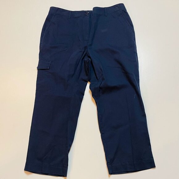 NWT Talbots Pant Trouesr High Waist Straight Leg Cargo Cropped Navy Blue Utility - Picture 2 of 14